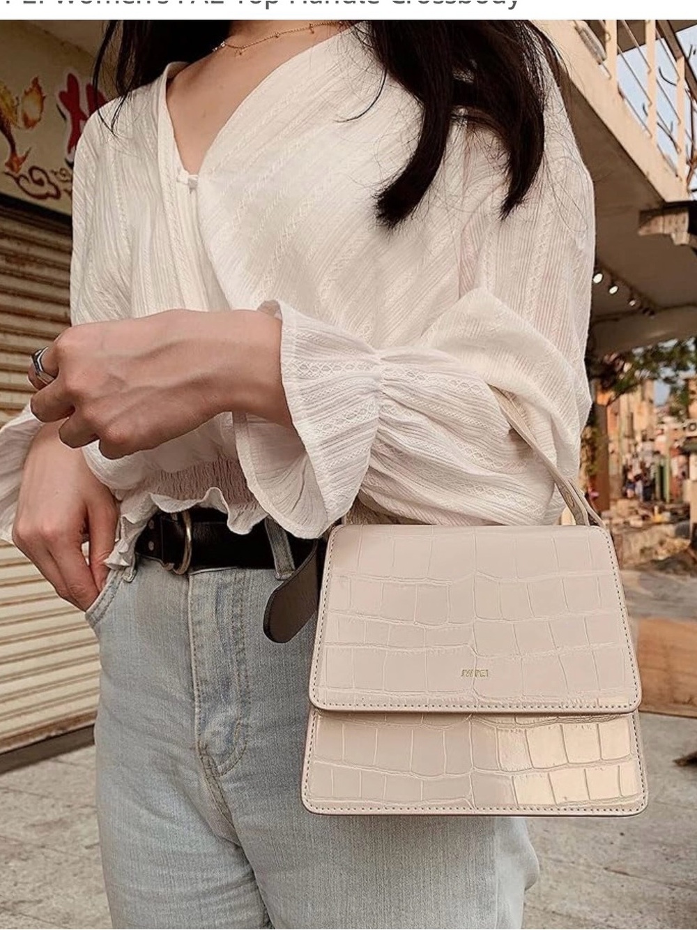 JW PEI Cream Croc Top Handle Mini Bag